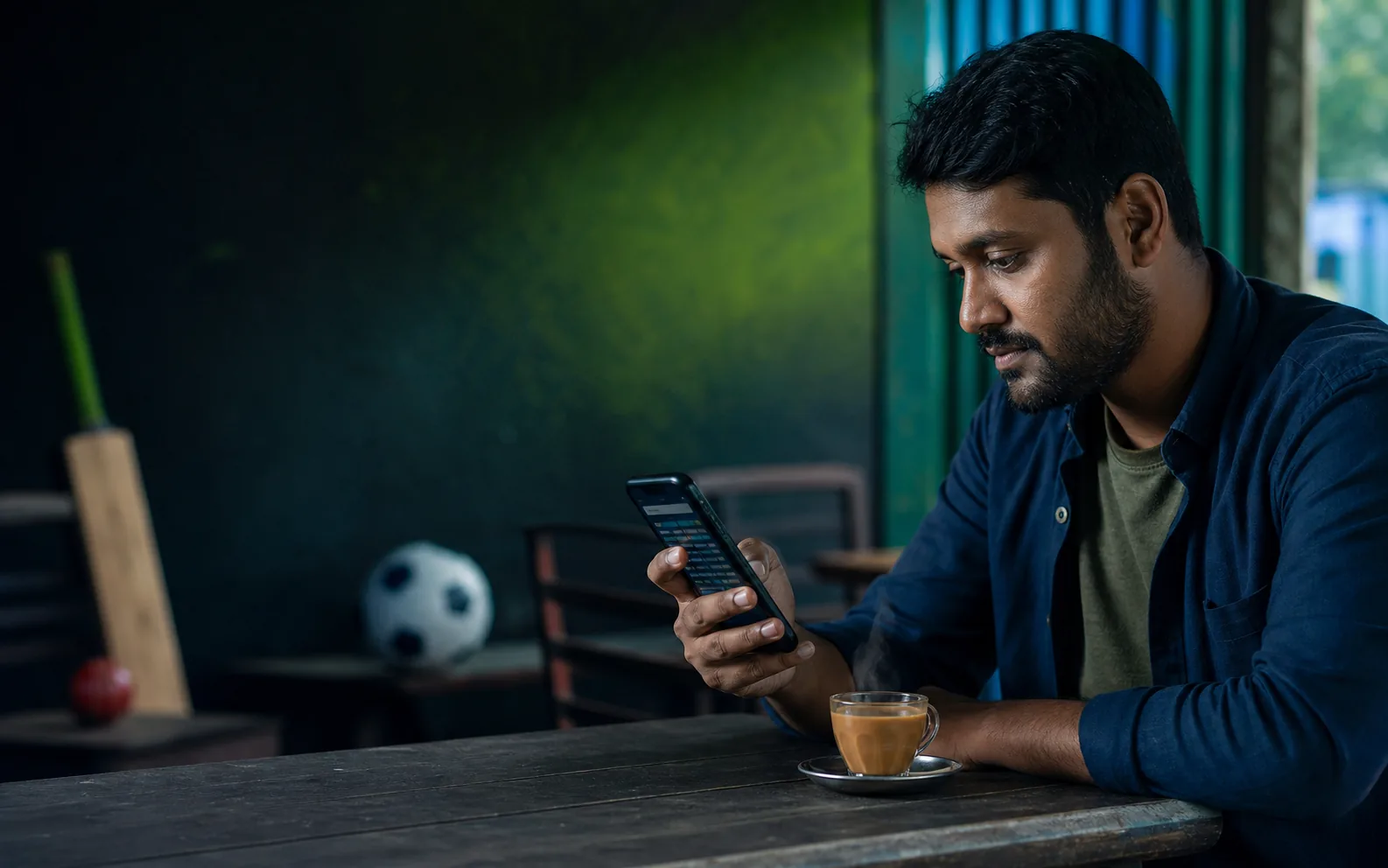 মোবাইলে ক্রিকেট ও ফুটবল সূচি বুঝছেন একজন বাংলাদেশি প্রাপ্তবয়স্ক