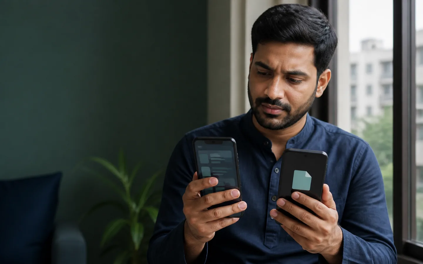 aago মোবাইল ও App ফাইলের তথ্য পরীক্ষা করছেন একজন বাংলাদেশি প্রাপ্তবয়স্ক
